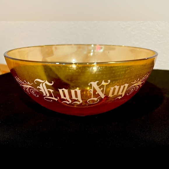 Other - COPY - Vintage Jeannette Glass Marigold Egg Nog Bowl Orange Lusterware Punch Bo…